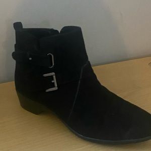 Black, buckled ankle boots